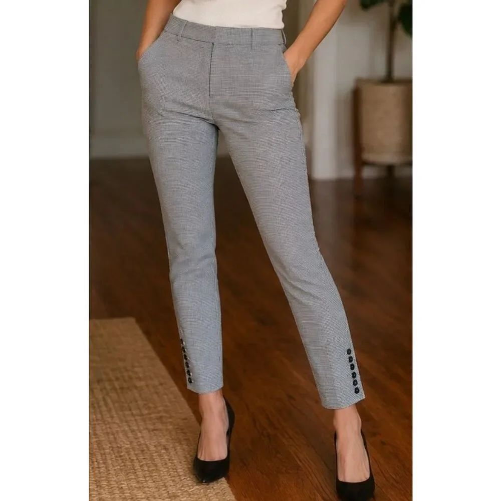 Talbots Chatham houndstooth patterned straight crop pant with buttons size 10 pe